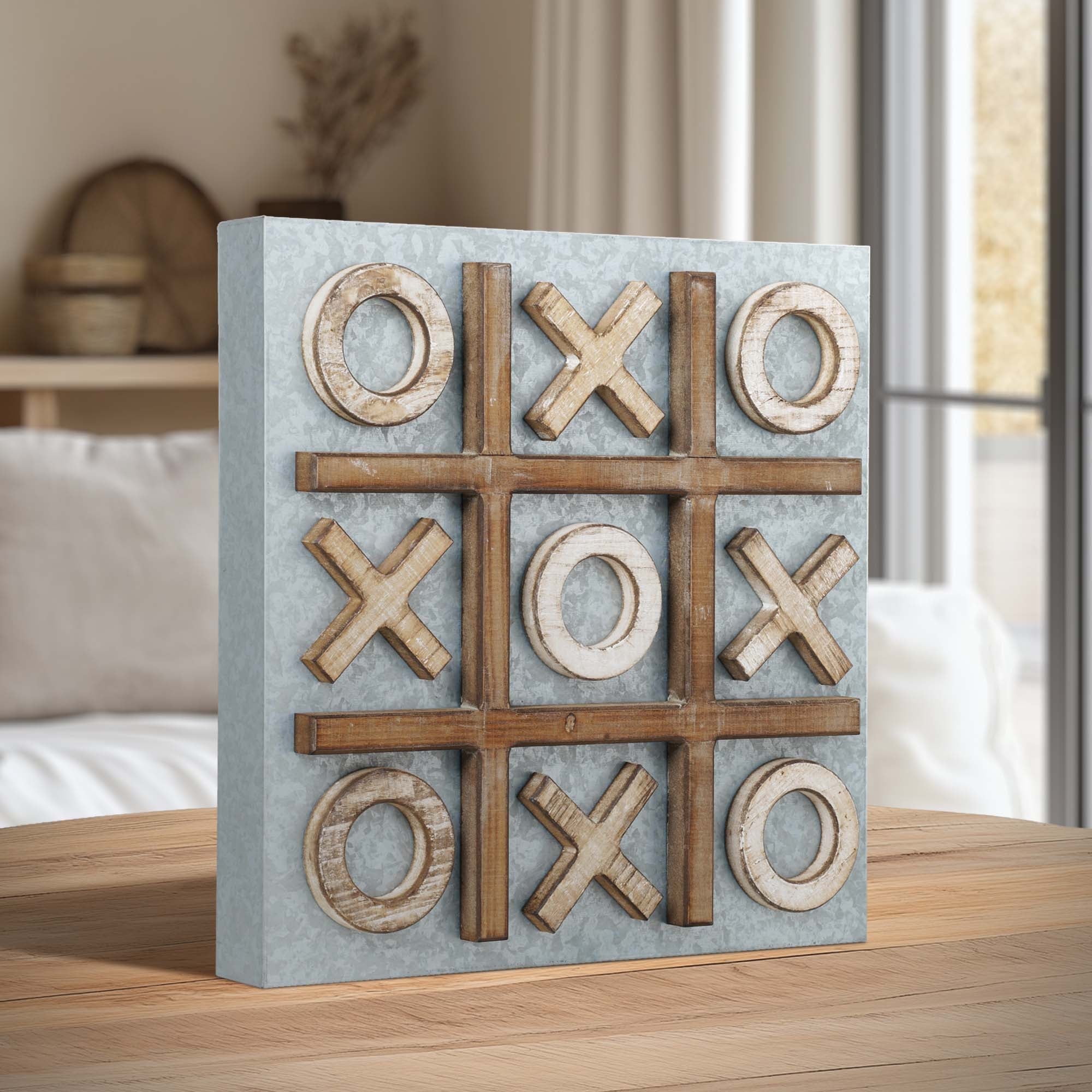 Rustic Brown and Metal Magnetic Tic Tac Toe Board