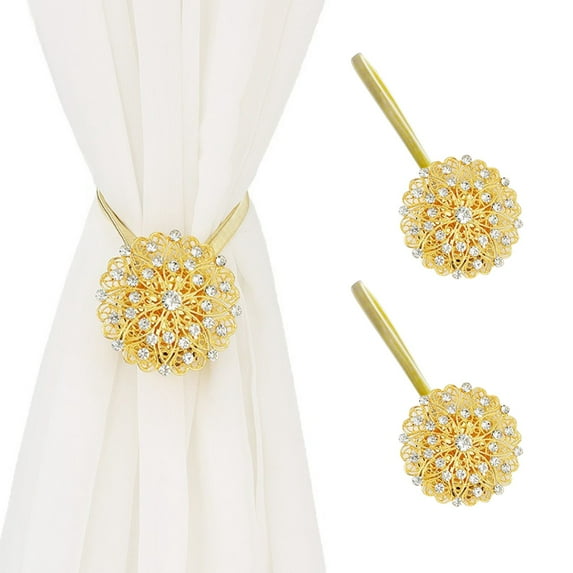 Magnetic Tiebacks for Curtains, 2 Pack Sparkling Crystal Flower Curtain Tiebacks Curtain Buckle Clips with High-Elastic Spring Wire for Home Office Decoration