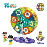 Magnetic Tile Building Toys for Kids, Creative STEM Learning Kit, Classroom Must Haves, 3D Construction Toys for Toddlers, Ferris Wheel Amusement Rotating Set, 71 PCS