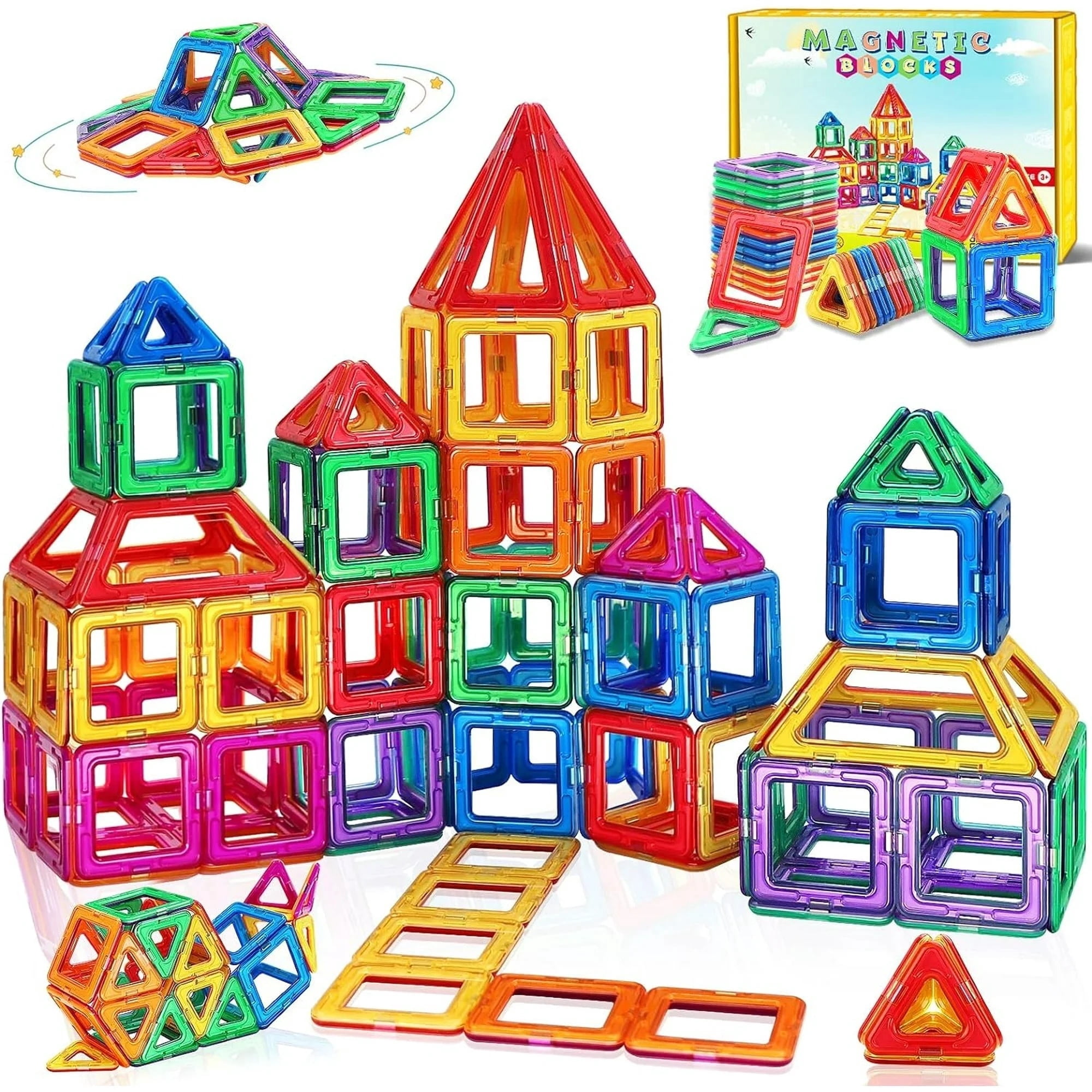 100 Pcs Magnetic Tiles,Magnetic Blocks Set,STEM Toys for Kids Ages 3 ...