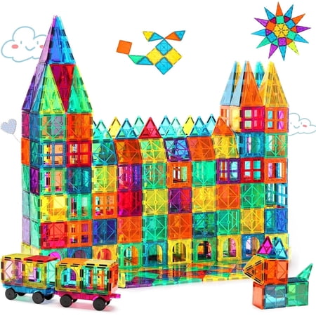 FlexiLiving Magnetic Tiles STEM Educational Building Toys with 2 Cars, 100 Pieces