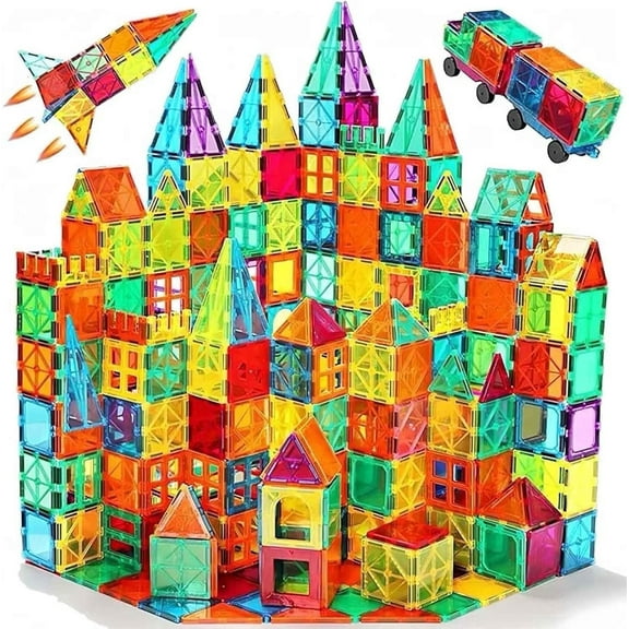 100 Pcs Magnetic Tiles with 2 Cars, Building Blocks STEM Toys 3D Building Sets Gifts for Boys and Girls