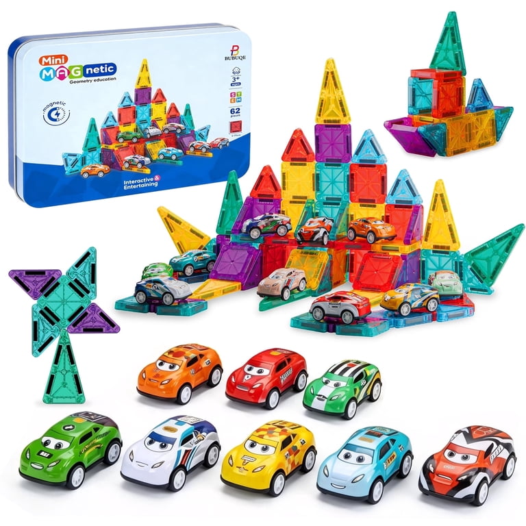 BUBUQE Mini Magnetic Tiles 62 PCS with 8 Metal Cars Travel Magnetic  Building Tiles with Storage Box Magnet Toy for Kids STEM Educational Set  Construction Toys Boys Girls Toddlers Birthday Gifts - Walmart.com