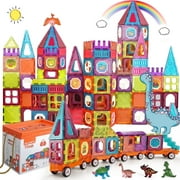 BUBUQE Magnetic Tiles Building Blocks with 4 Cars Magnet Train Set for Kids Construction Stem Toy for Girls Boys Toddlers