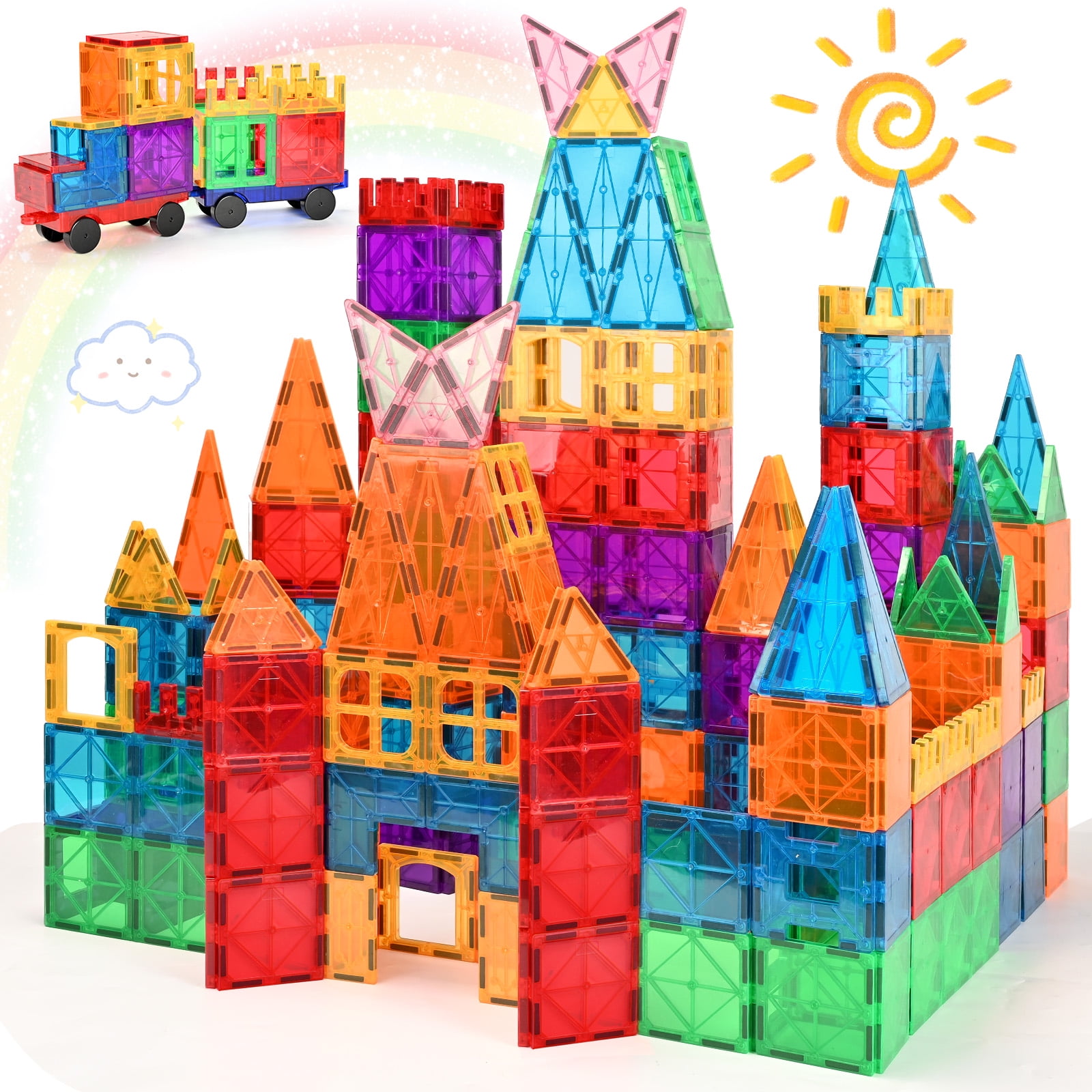 Magnetic Tiles Kids Toys, 102pcs Magnetic Blocks Building Construction ...