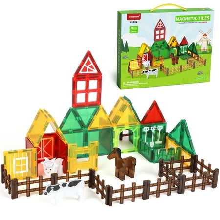 Magnetic Tiles, Farm Animal 46PCS Magnetic Blocls, STEM Montessori Education Toy for Boys Girls, Magnetic Construcion Toys for Toddler 3-6 Year Old