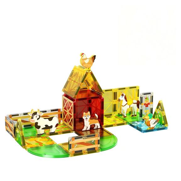 Magnetic Tiles Kids Toys, STEAM Farm Building Blocks for Ages 3+, Colorful Transparent Window 3D Construction Sensory Toys, Comes with Farm Animal Figurines, Preschool Learning Game Gift for Boys Gir