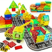 Magnetic Tiles Road Set with Magnet Crane Car Toys, Ice Castle Magnetic Blocks STEM Toys Creativity And Educational Construction Toys Toys for Kids Age 3-6 Birthday Gifts Random Color