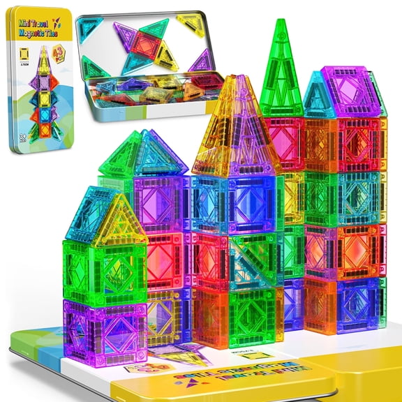 Magnetic Tiles Travel Set for Kids, 43 Pcs STEM Building Toys for Kids Ages 3-8, Magnet Building Blocks Set Gifts for 3 4 5 6 7 8 Year Old Boys Girls