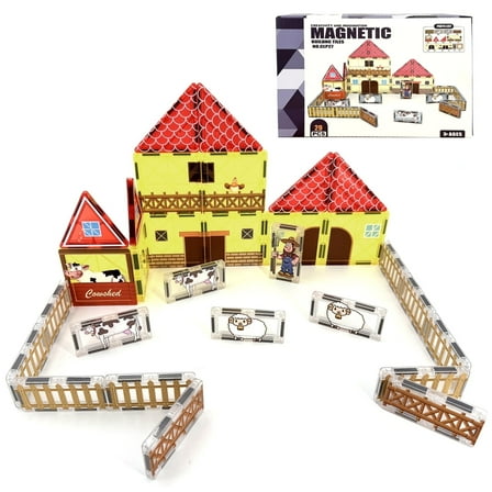 Magnetic Tiles Toddler Toys Farm Animal Set, Magnetic Blocks Building Toys, Montessori STEM Learning Toys for 3 4 5 6 7 Year Old Boys Girls, Kids Games Party Birthday Gifts