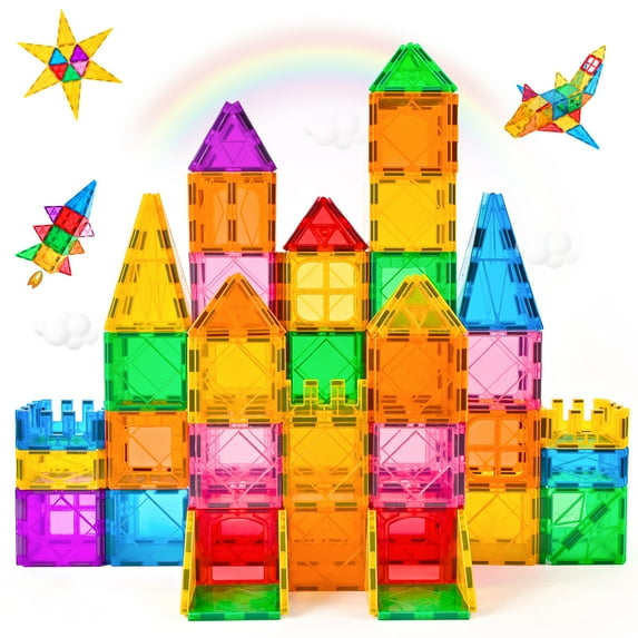 Magnetic Tiles Toys for Toddlers Kids,64 Pieces Magnetic Toys Kids Magnetic Building Blocks Preschool Magnet Set Educational Stem Toys.