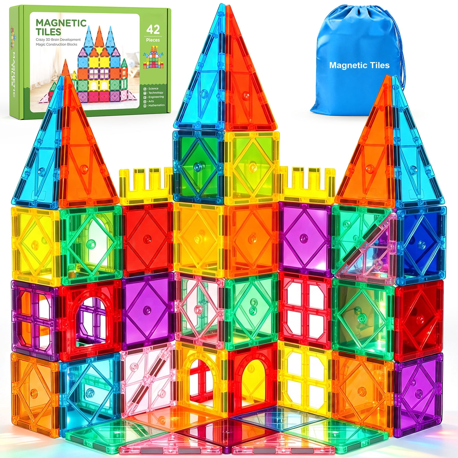 Magnetic Tiles for Kids,Educational Magnetic Building Blocks for Boys Girls, STEM Preschool Kidergarten Learning Toys