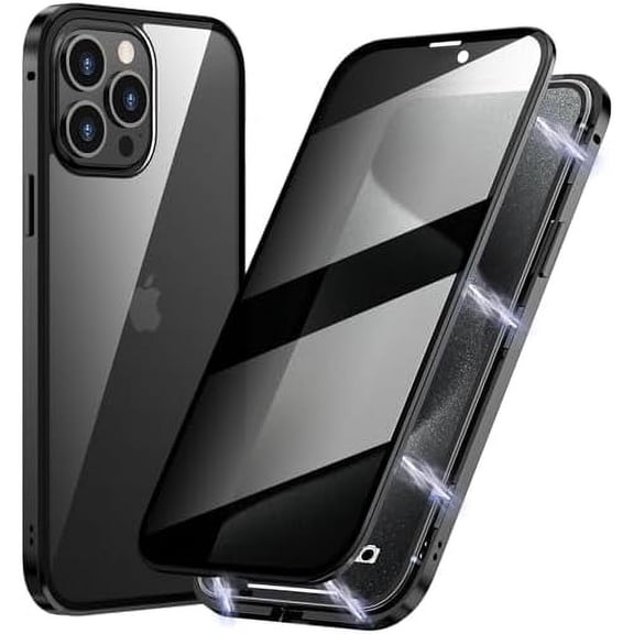 Magnetic Titanium for iPhone 14 Pro Max Privacy Case, Anti peep Magnetic Adsorption Double Side Tempered Glass Full Body Case Privacy Screen Metal Frame Anti Spy Phone Case Cover for iPhone 14 ProMax
