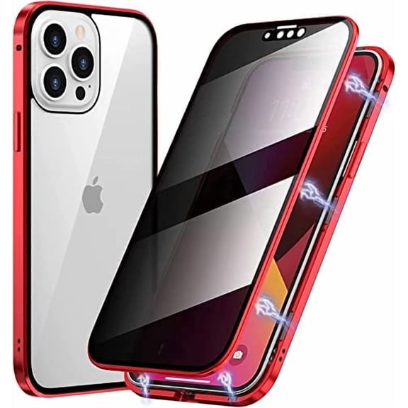 Magnetic Titanium for iPhone 15 Pro Privacy Case, Anti peep Magnetic Adsorption Double Sided Tempered Glass Full Body Case, Privacy Screen Protector Metal Frame Clear Back Phone Cover for Men Women