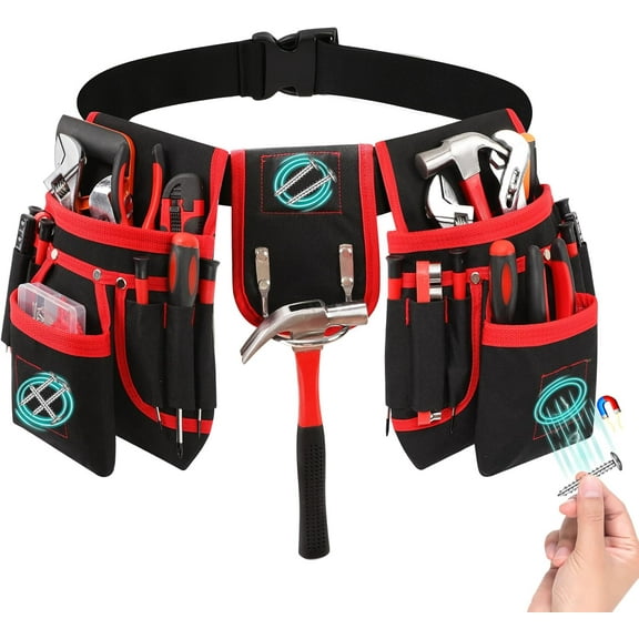 Magnetic Tool Belt Pouch with 26 Pocket Tool Belts for Men, Heavy Duty Adjustable Tool Pouch Bag, Detachable Utility Belt Tool Bags for Electrician, Carpenter, Construction