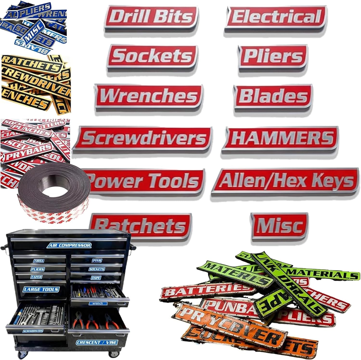 Magnetic Tool Box Labels, 12-Pack Custom 3D Magnetic Toolbox Labels ...