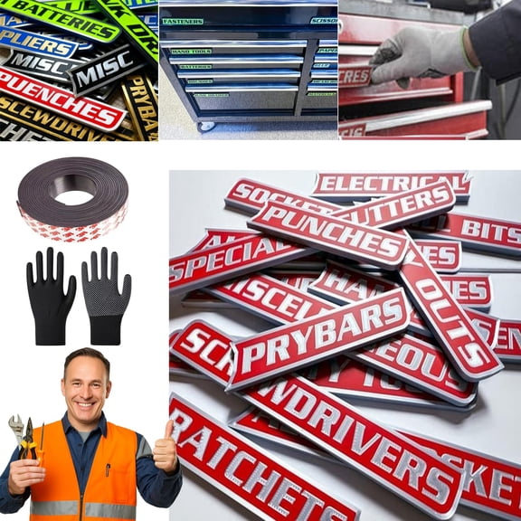 Magnetic Tool Box Labels, 2026 New Upgrade High Magnetic Toolbox Labels, 12/24/36 Pack of Custom Premium Magnetics Toolbox Label for Tool Organization, for Mechanics, Diyers (Red, 12Pack)
