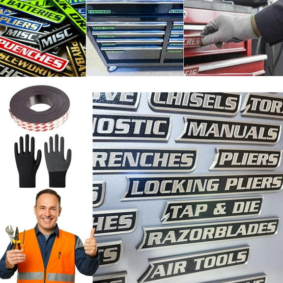 Magnetic Tool Box Labels, 2026 New Upgrade High Magnetic Toolbox Labels, 12/24/36 Pack of Custom Premium Magnetics Toolbox Label for Tool Organization, for Mechanics, Diyers (Black, 12Pack)