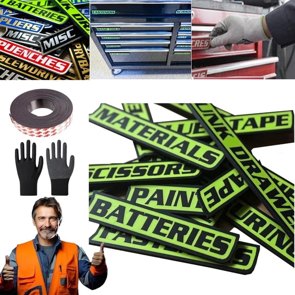 Magnetic Tool Box Labels, 2026 New Upgrade High Magnetic Toolbox Labels, 12Pack of Custom Premium Magnetics Toolbox Label for Tool Organization, for Mechanics, Diyers (Green, 12Pack)