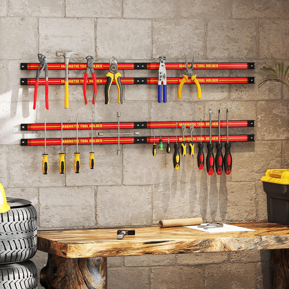 Magnetic Tool Holder 18 Inch, 6 Pack Magnet Strips for Tools, Heavy Duty Tool Organizer for Garage, Workshop, Kitchen with Mounting Screws (Red)