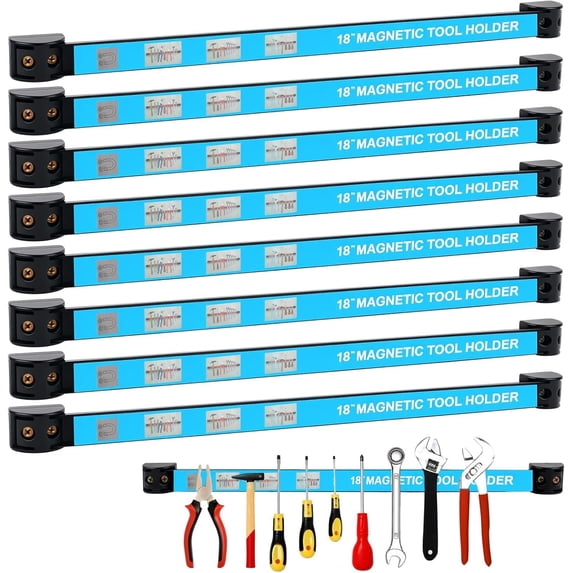 Magnetic Tool Holder Strip 8 Pack 18 Inch Heavy Duty Tool Magnet Bar for Garage Organization Space Saving Tool Organizer with Mounting Screws for Workshop Kitchen and Workbench