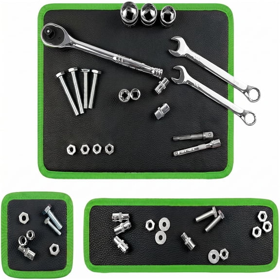Magnetic Tool Mat Set, Telescoping Magnetic Pickup Pen, 3 Different Size Parts Tool Holder Pad for Organizing Mechanic Wrench Screw Bolts Nuts and Other Small Metal Parts (Green)