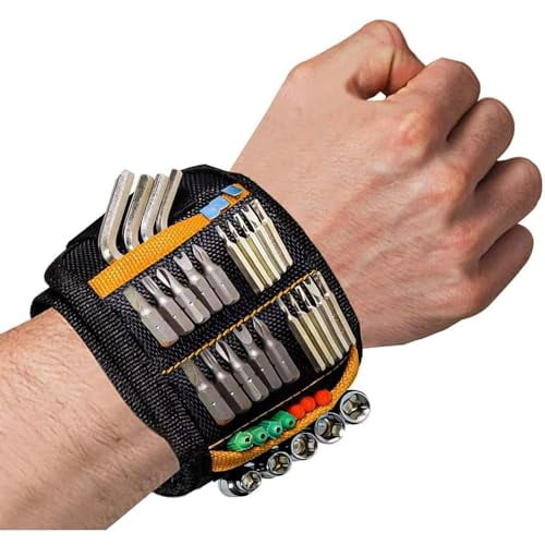 Magnetic Tool Wristband Perfect Fathers Day & Birthday Gift for Dad,15 Strong Magnets,Handy Gadget,Tool Belt Accessory,Construction & Carpenter Tool Holder Nail Magnet (1)