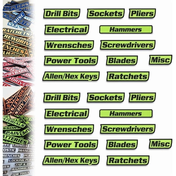 Magnetic Toolbox Labels, 12/24/36 PCS Durable Metal Toolbox Drawer Labels, Strong Magnetic Tool Label for Garage Storage, Multipurpose Tool boxs Tags, Easy to Stick and Remove,Green