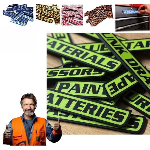 Magnetic Toolbox Labels,12 Pack of Magnetic Tool Box Labels, Durable Printed Metal Tool Box Drawer Tags, Reusable Tags for Steel Toolboxes, Carts, Drawers (Green, 12PCS)