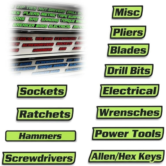 Magnetic Toolbox Labels, 12 Pack of Magnetic Toolbox Labels, 3D Printed Drawer Magnet Tool Box Tags, Quick Identifying Cabinets and Organizes, Reusable Tags for Steel Toolboxes (Green)