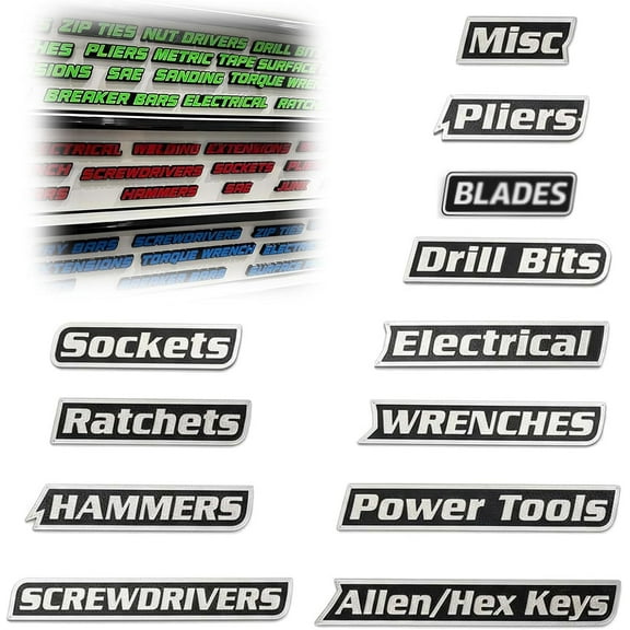 Magnetic Toolbox Labels, 12 Pack of Magnetic Toolbox Labels, 3D Printed Drawer Magnet Tool Box Tags, Quick Identifying Cabinets and Organizes, Reusable Tags for Steel Toolboxes (Black)