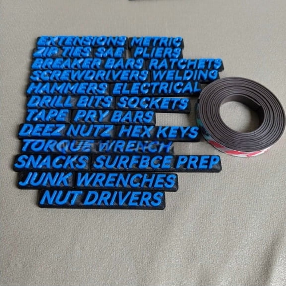 Magnetic Toolbox Labels, 3D Printed Drawer Tags, Adhesive Utility Cabinet Tag Reusable Tool Box Organizer Label, Easy to Read Professional Organization Quick Identifying
