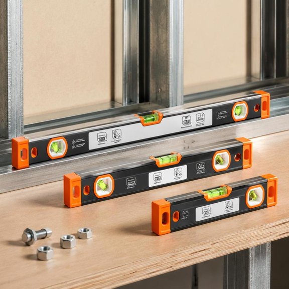 Magnetic Torpedo Level Set, 9, 16 and 24 Inch, Aluminum Alloy Construction, 3 Clear Vials, For Construction and Home Renovation