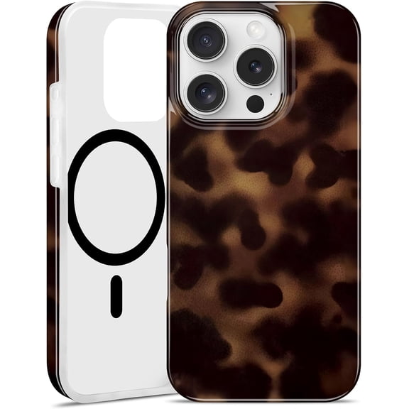 Magnetic Tortoise Shell Case for iPhone 14 Pro [Compatible with MagSafe] Amber Leopard Print Pattern Aesthetic Design Soft Slim TPU Protective Phone Cover for Women Men Girls Boys - Brown