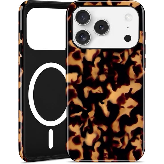 Magnetic Tortoise Shell Phone Case for iPhone 16, Compatible with MagSafe, Cute Brown Aesthetic Leopard Print Soft TPU and Hard PC Shockproof Protective Phone Cover for Women Girls