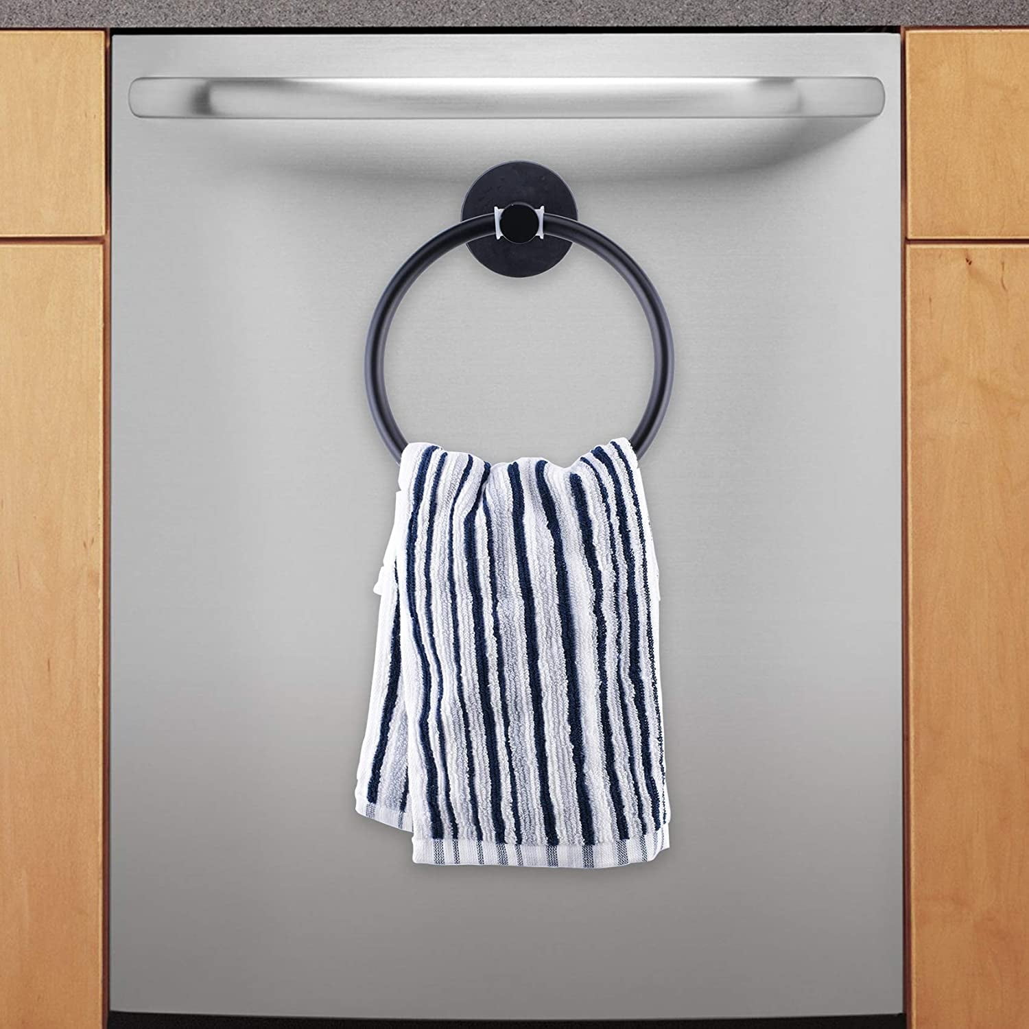 Magnetic Towel Ring Matte Black Hand Towel Holder Stainless Steel Towel Rack Tower Bar for Refrigerator Metal Cabinet