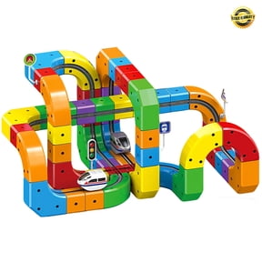 Magnetic Track Car Toy Set, Magnetic Electric Train Set, Snap-On Blocks Building for Family Interaction Inspiring Creativity (123 Pcs Random Color)
