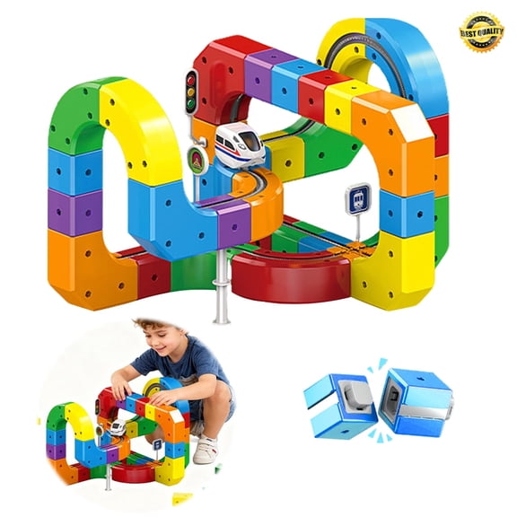 Magnetic Track Car Toy Set, Magnetic Electric Train Set, Snap-On Blocks Building for Family Interaction Inspiring Creativity (81 Pcs Random Color)