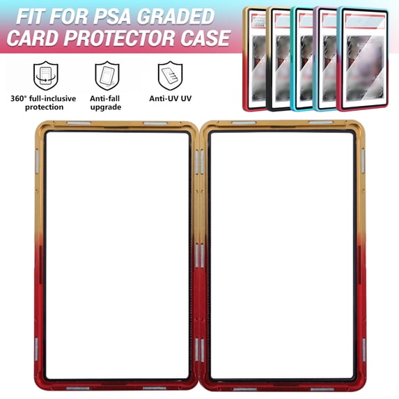 Magnetic Trading Card Holders Case, Metal Aluminum Premium Protector Display Case for Standard PSA CGC Graded Sport Trading Cards - Red & Gold