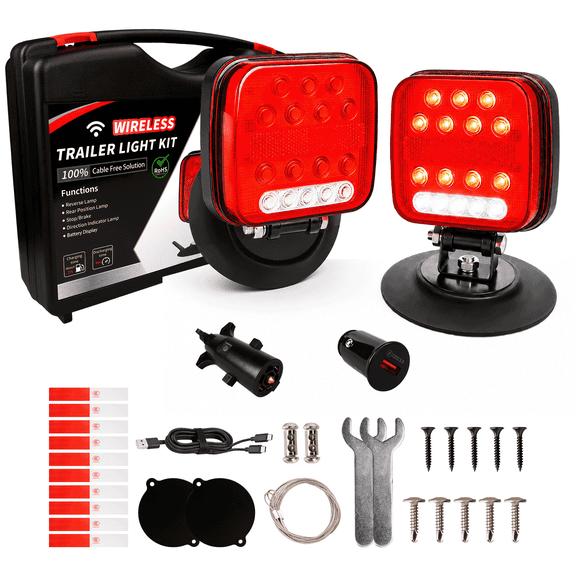 Magnetic Trailer Lights Kit 12V Square Portable Towing Tail Light Reverse Set for Trucks Boats RV
