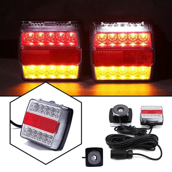 Magnetic Trailer Tow Light Kit 16+16 LED Dual License Plate Indicator Brake Turn Signal Tail Lights IP68 Waterproof 7-Pin Plug 12V