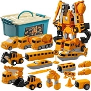 Magnetic Transform Engineering Car Assembled Toys with Storage Box, Toddlers 3-4 Magnetic Blocks, 2024 Transforming Robot Toys for Kids Age 3-5 4-8 Outdoor Toddler Activities Toys-B