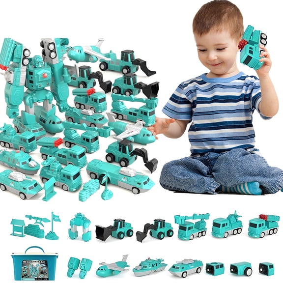 Magnetic Transform Engineering Car Toy, 6-in-1 Design with Storage Box, ABS Plastic Material, Safe and Educational for Boys 2+ Years Construction Robot Play