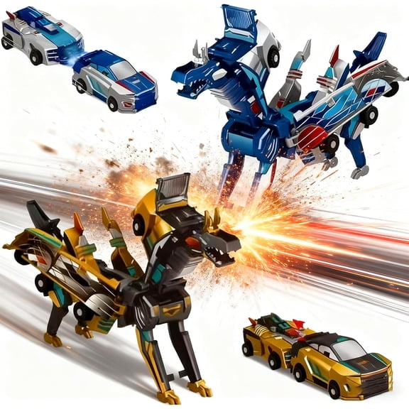 Magnetic Transformer Cars - Collision Transforming Dinosaur Vehicles That Convert to Dinosaurs, Perfect Christmas Birthday Gift