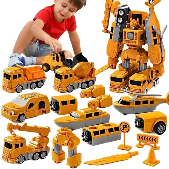 Magnetic Transforming Engineering Car Set with Storage Box, 35PCS Construction Vehicles Trucks Magnetic Blocks Toys for Kids Ages 3-8, STEM Outdoor Educational Toddler Activities
