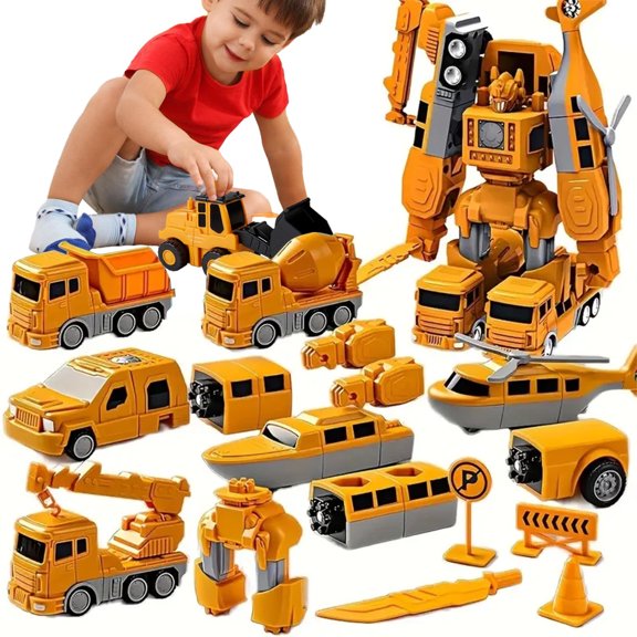 Magnetic Transforming Engineering Car Set with Storage Box, 35PCS Construction Vehicles Trucks Magnetic Blocks Toys for Kids Ages 3-8, STEM Outdoor Educational Toddler Activities