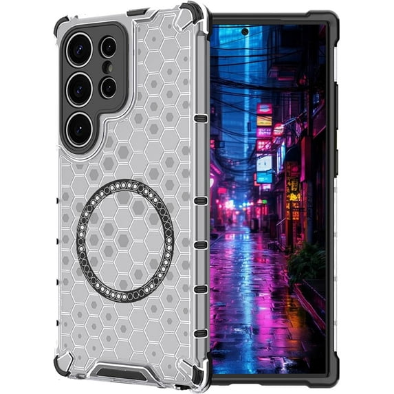 Magnetic Transparent Case for Samsung Galaxy S25 Ultra (Not S25), Compatible with MagSafe Wireless Charging Slim Anti-Scratch Shockproof Cover Case for Samsung Galaxy S25 Ultra. Honeycomb White