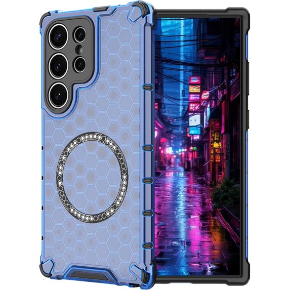 Magnetic Transparent Case for Samsung Galaxy S25 Ultra (Not S25), Compatible with MagSafe Wireless Charging Slim Anti-Scratch Shockproof Cover Case for Samsung Galaxy S25 Ultra. Honeycomb Blue