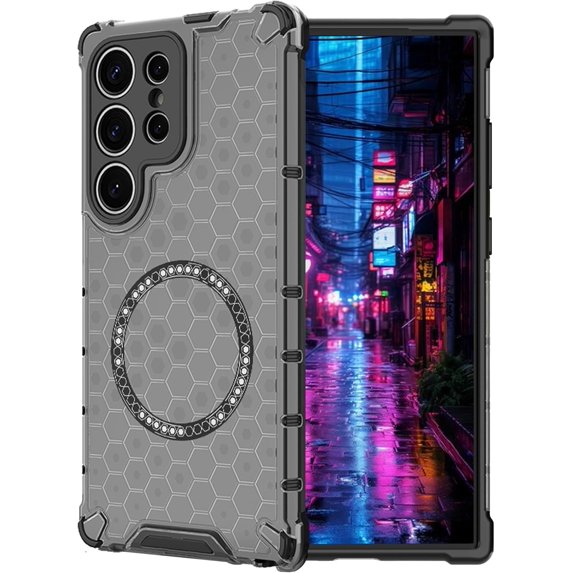 Magnetic Transparent Case for Samsung Galaxy S25 Ultra (Not S25), Compatible with MagSafe Wireless Charging Slim Anti-Scratch Shockproof Cover Case for Samsung Galaxy S25 Ultra. Honeycomb Black