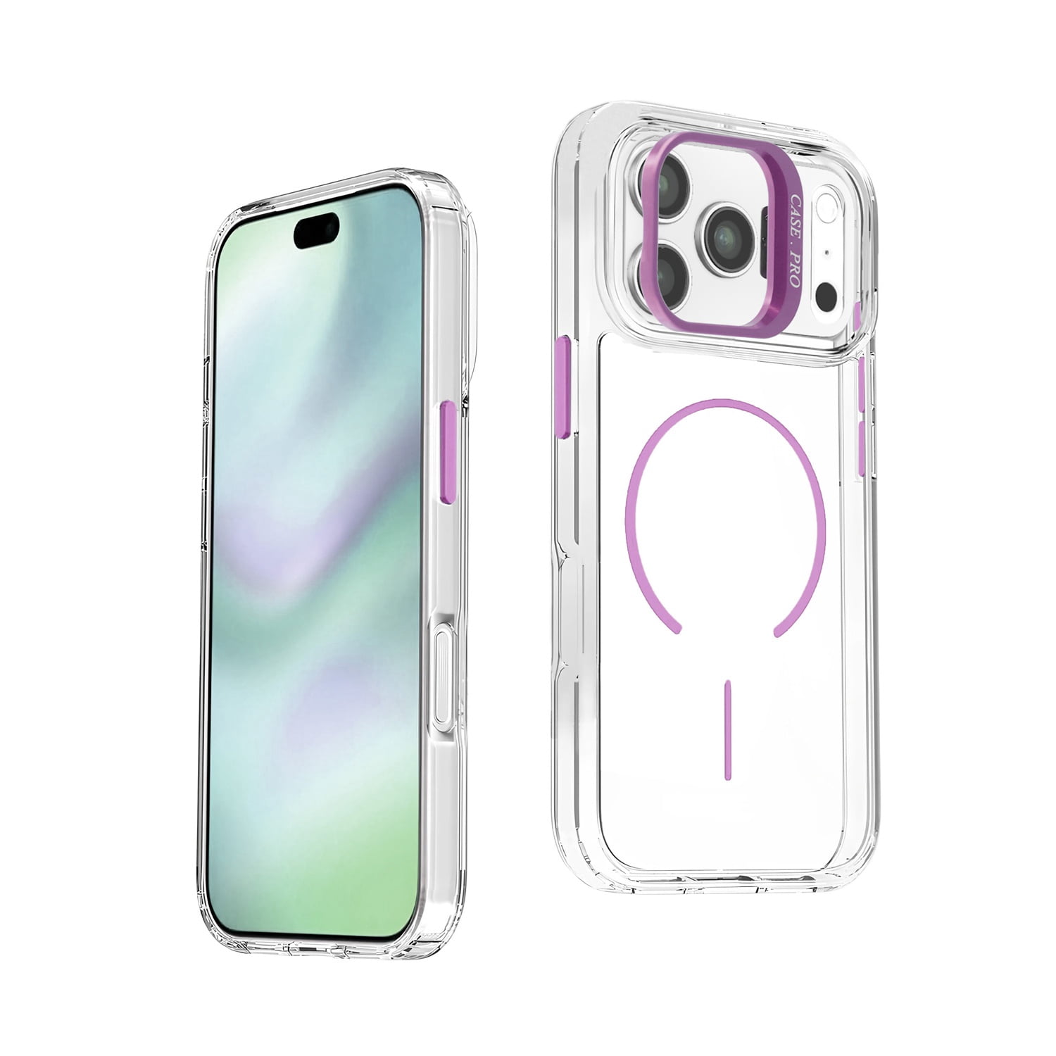 Magnetic Transparent Case with Camera Kickstand for iPhone 17 Pro Max - Purple
